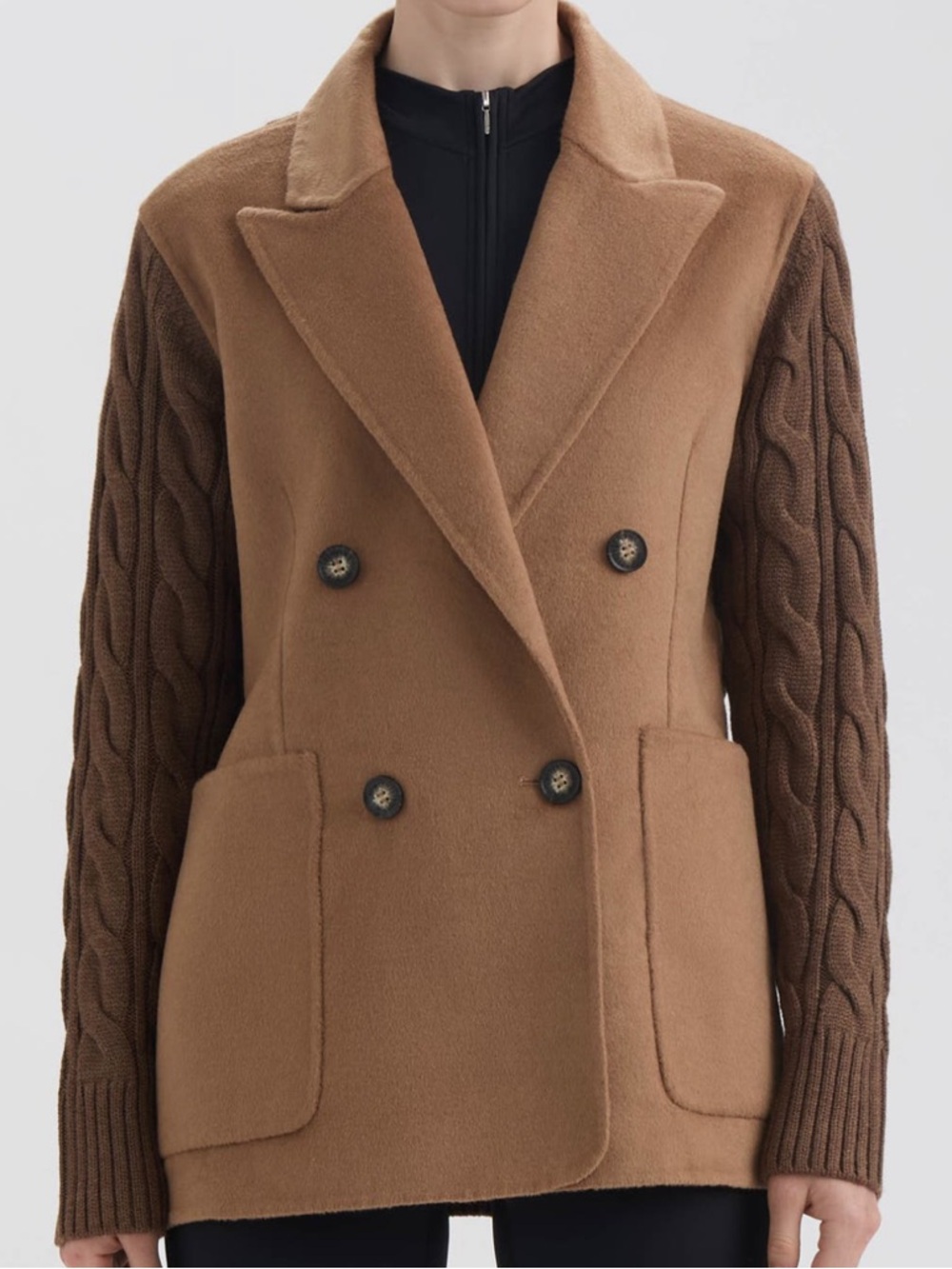 NWT Hunter Double Breasted Wool Blend Sweater Jacket Camel Tan Brown L - Picture 2 of 16